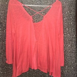 Ae Pink lace up back long sleeve shirt
